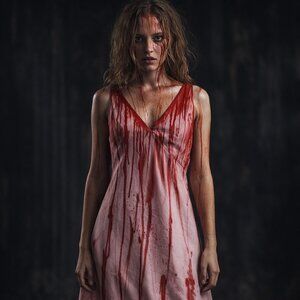 Hand Painted Satin Sleeveless V-neck "Carrie" Dress XS